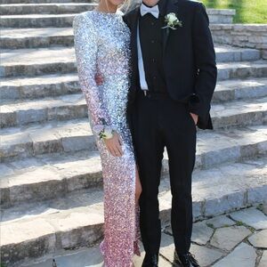 Hello Molly Silver and Pink Sequin Gown